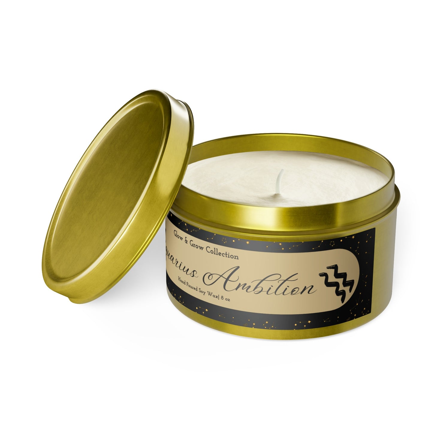"Aquarius Ambition" Tin Candle